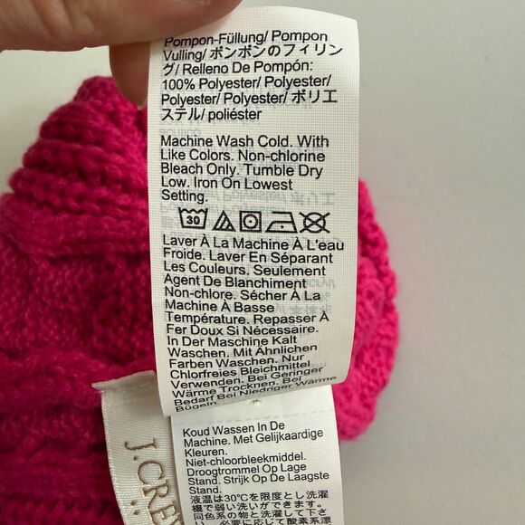 J Crew Women's Pink Cable Knit Pom Pom Beanie Winter Hat One Size BU653 - Picture 5 of 9